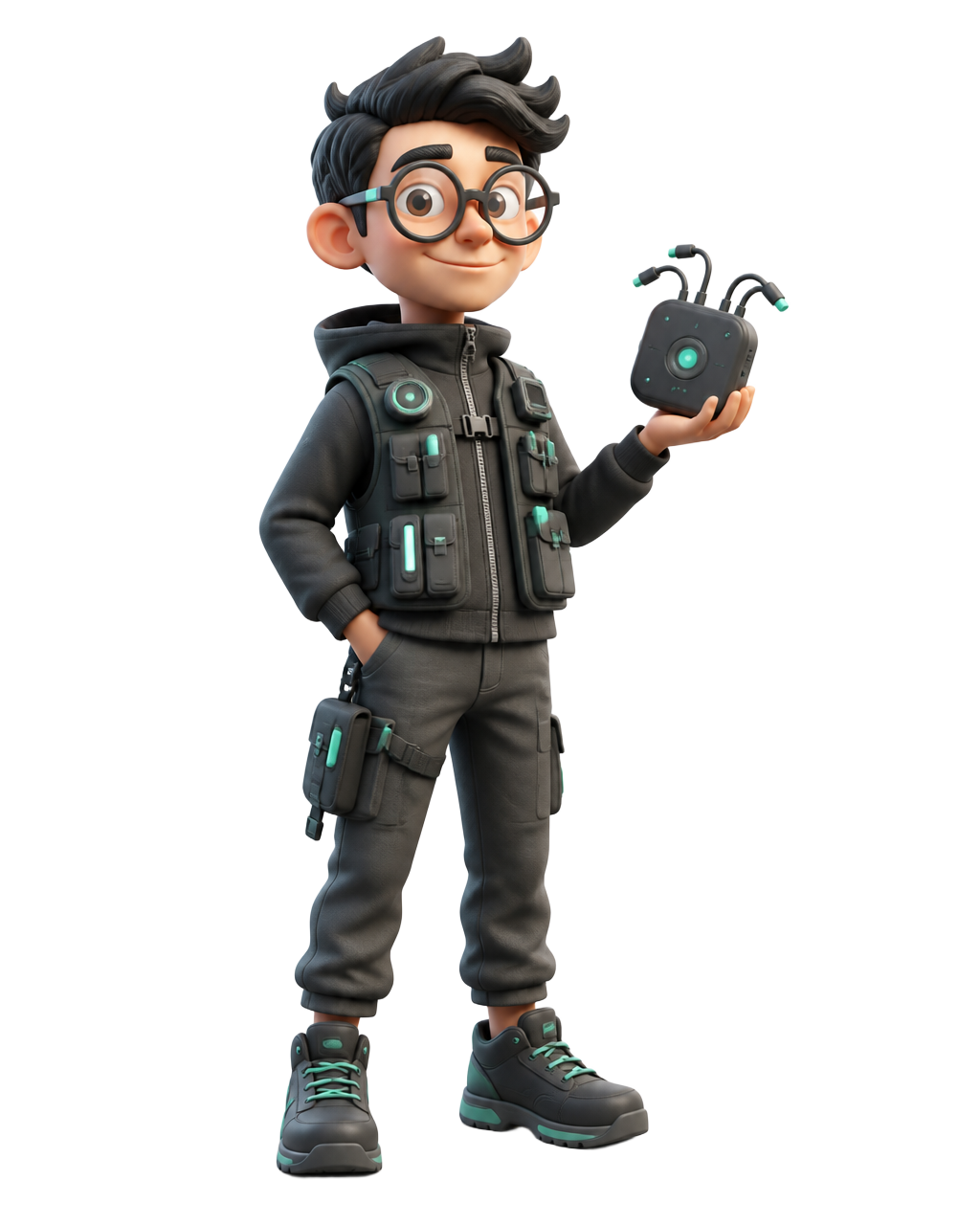 Stave, the clever team-enabling nerd with a vest full of connected gadgets